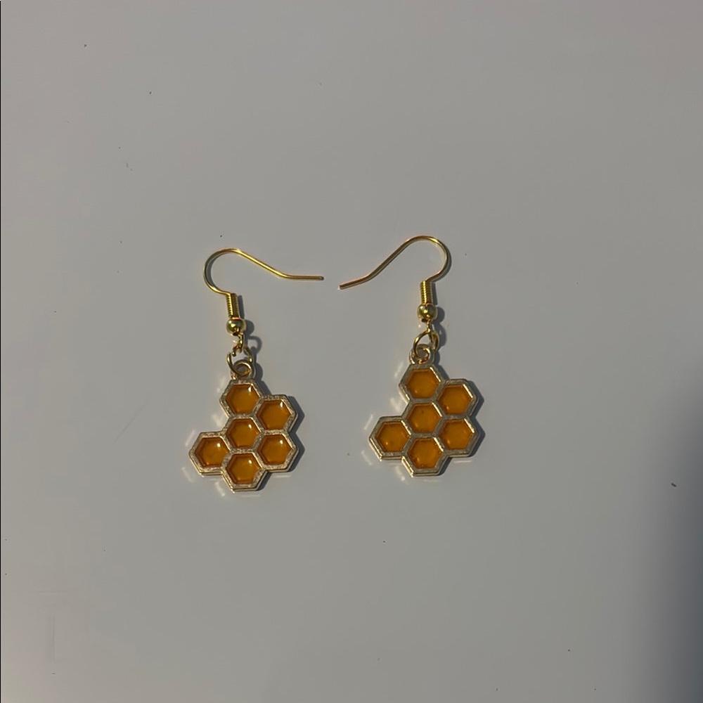 Gold Hexagonal Cluster Earrings